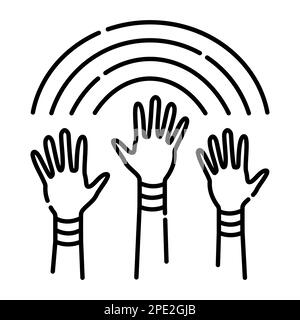 Le symbole de l'amour lgbt, les mains jusqu'à l'arc-en-ciel, illustration vectorielle de la ligne noire Illustration de Vecteur