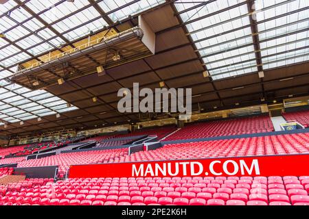 TV Gantry, Press Box et Directors Box à Old Trafford, stade du Manchester United football Club Banque D'Images