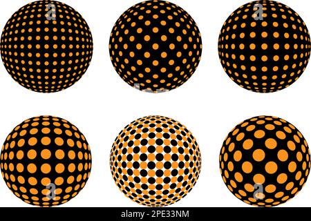 Ensemble de sphères décoratives en pointillés isolées. 3D boules abstraites de style avec motifs circulaires. Illustration vectorielle Illustration de Vecteur