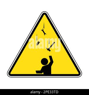 Panneau danger de chute d'objets. Attention : chute d'objets, illustrations et vecteurs. Les objets tombant en hauteur sur les chantiers de construction entraînent des blessures Banque D'Images