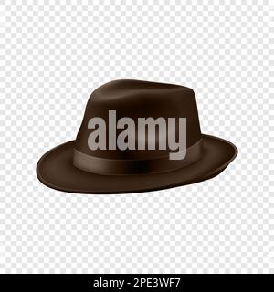 Vector 3D Realistic Brown Vintage Classic Gentleman chapeau, Cap Icon gros plan isolé. Vue avant. Modèle de conception de bonnet unisex pour homme. Illustration vectorielle Illustration de Vecteur