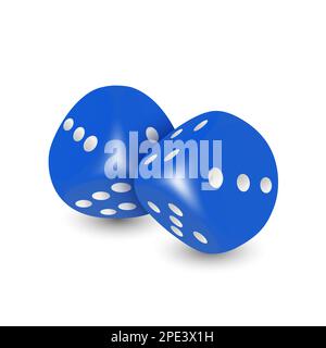 Vector 3D jeu bleu réaliste Dice avec jeu de points blancs gros plan isolé sur fond blanc. Les cubes de jeu se coupent pour jouer dans différentes positions Illustration de Vecteur