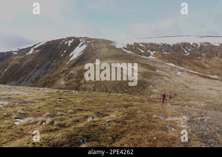 En regardant vers Munro Braigh Coire Chruinn-bhalgain, Carn Nan Gabhar, Beinn a Ghlo Massif, Scottish Highlands Perthshire, Écosse Banque D'Images