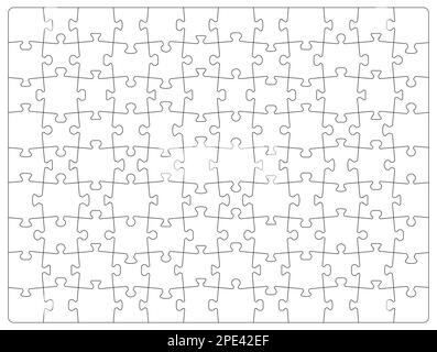 Grille de puzzle, pièces blanches vierges de motif de puzzle, fond vectoriel. Jeu de puzzle formes vides, modèle de scie sauteuse avec les parties de contour et Illustration de Vecteur