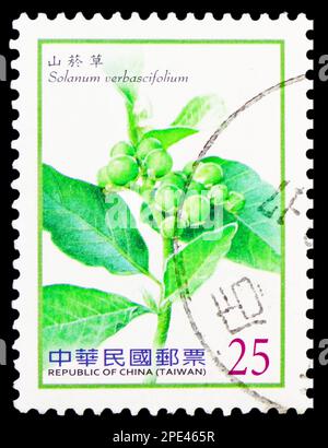 MOSCOU, RUSSIE - 15 FÉVRIER 2023 : timbre-poste imprimé en Chine (Taïwan) montre Solanum verbascifolium, série de baies (2012-2014), vers 2012 Banque D'Images