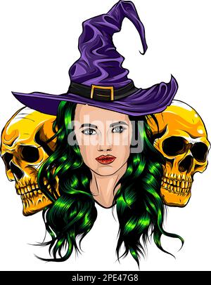 Sorcière morte avec deux crânes de sucre. vecteur Illustration de Vecteur