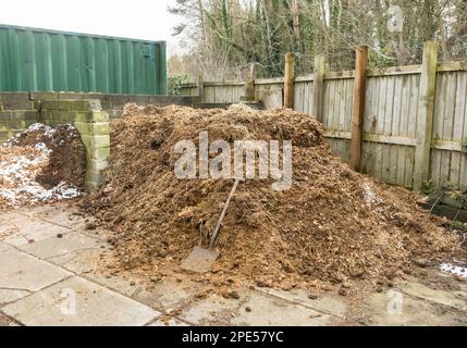 Un tas de fumier stable livré à un site d'allotissement en Angleterre, au Royaume-Uni Banque D'Images