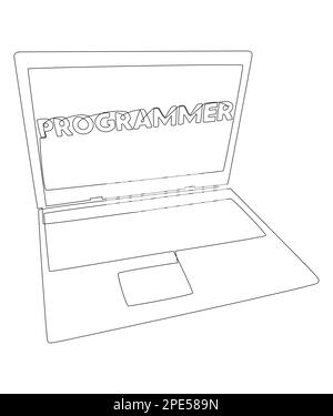 Une ligne continue d'ordinateur portable avec mot programmateur. Concept de vecteur d'illustration à trait fin. Dessin de contour idées créatives. Illustration de Vecteur