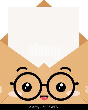 Jolie enveloppe kraft avec lettre lunettes Happy caractère vecteur clip art Illustration de Vecteur