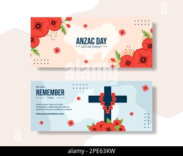 Anzac Day of Lest nous oublions horizontal Banner Flat Cartoon modèles dessinés à la main Illustration Illustration de Vecteur