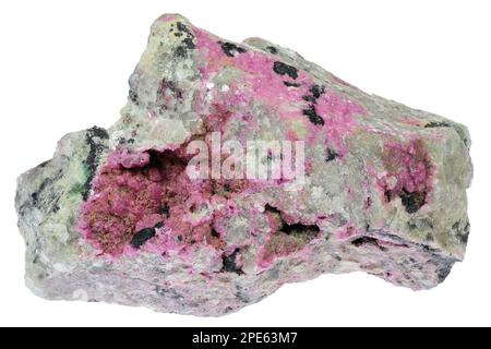 Cobalt calcite de RD Congo isolé sur fond blanc Banque D'Images