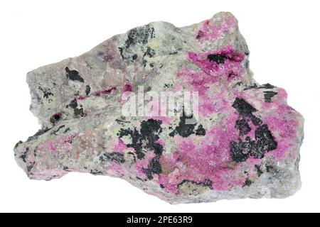 Cobalt calcite de RD Congo isolé sur fond blanc Banque D'Images
