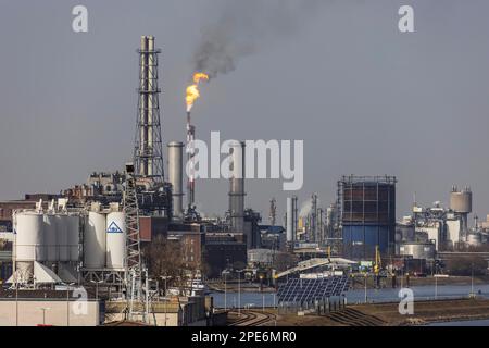 Site de BASF, vue extérieure avec cheminées fumeurs, Ludwigshafen, Rhénanie-Palatinat, Allemagne Banque D'Images
