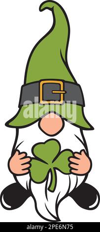 Gnome de la Saint-Patrick avec trois feuilles de trèfle. Motif Saint Patrick. Illustration de Vecteur