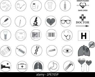 Ensemble de trente icônes médicales et de soins de santé Illustration de Vecteur