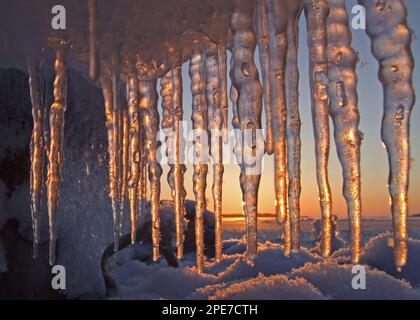 Glaces au coucher du soleil, Finlande Banque D'Images