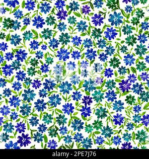 Bleu aquarelle petites fleurs sans couture répétition de motif Banque D'Images