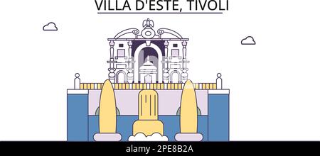 Italie, Tivoli, visite touristique de la Villa d'este, illustration du voyage de la ville vectorielle Illustration de Vecteur