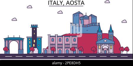 Italie, sites touristiques d'Aoste, illustration de voyage de ville vecteur Illustration de Vecteur