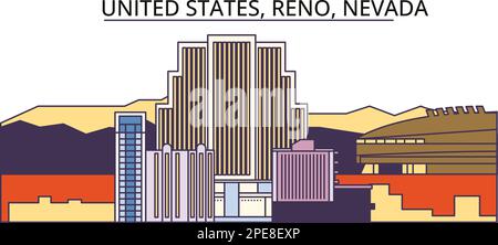 Etats-Unis, sites touristiques de Reno, illustration de voyage de ville vecteur Illustration de Vecteur