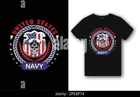 ÉTATS-UNIS T-shirt MILITAIRE style vétéran bleu marine t-shirt dédésignation liberté Illustration de Vecteur