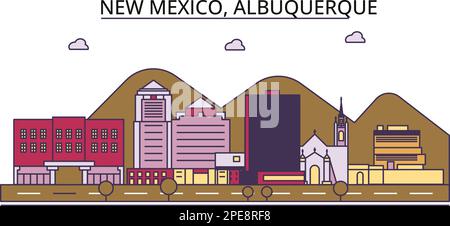 États-Unis, sites touristiques d'Albuquerque, illustration de voyage de ville vecteur Illustration de Vecteur