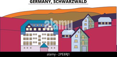 Allemagne, Schwarzwald sites touristiques, vecteur ville voyage illustration Illustration de Vecteur