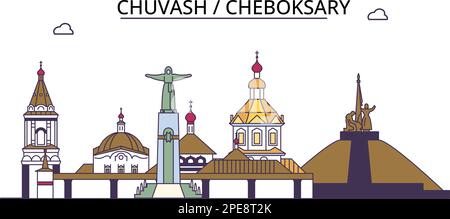 Russie, sites touristiques de Cheboksary, illustration de voyage de ville vecteur Illustration de Vecteur