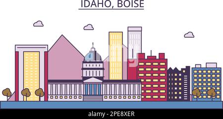 Etats-Unis, sites touristiques de Boise, illustration de voyage de ville vecteur Illustration de Vecteur