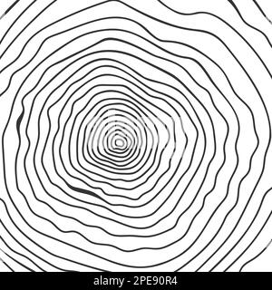 Texture de la section transversale du tronc. Conception topographique. Anneaux d'arbre en forme de caniche. Tampon tracé à la main en bois isolé sur fond blanc. Illustration vectorielle Illustration de Vecteur
