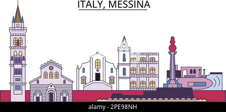 Italie, Messina sites touristiques, vecteur ville voyage illustration Illustration de Vecteur