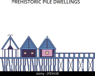 France, logements préhistoriques pioche autour des Alpes sites touristiques, vecteur ville Voyage illustration Illustration de Vecteur