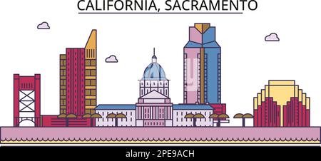 Etats-Unis, Sacramento sites touristiques, vecteur ville voyage illustration Illustration de Vecteur