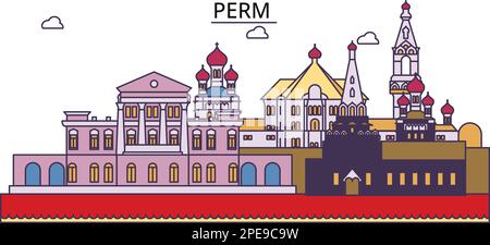 Russie, sites touristiques de Perm, illustration de voyage de ville vecteur Illustration de Vecteur