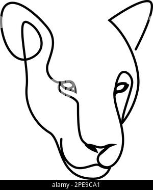 Puma, lioness, dessin d'art de tête jaguar. Silhouette de mise en plan continue d'une ligne. Leopard pour l'identité du logo de la société ou tatouage Illustration de Vecteur