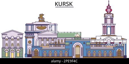 Russie, monuments touristiques de Kursk, illustration de voyage de ville vecteur Illustration de Vecteur