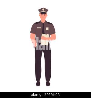 Le policier tient le rapport. Police permanente avec illustration vectorielle main dans la poche Illustration de Vecteur