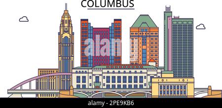 Etats-Unis, sites touristiques de Columbus City, illustration de voyage de ville vecteur Illustration de Vecteur