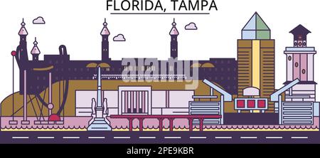 Etats-Unis, sites touristiques de Tampa, illustration de voyage de ville vecteur Illustration de Vecteur