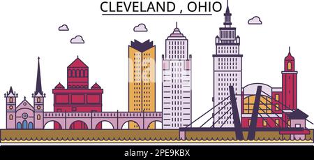 Etats-Unis, Cleveland sites touristiques, vecteur ville Voyage illustration Illustration de Vecteur