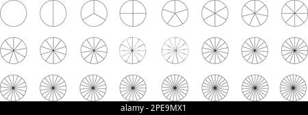 Modèles de graphique à anneaux ou à anneaux. Le cercle se divise en parties égales de 2 à 24. Ensemble de diagrammes de roue graphiques avec secteurs isolés sur fond blanc. Illustration vectorielle Illustration de Vecteur