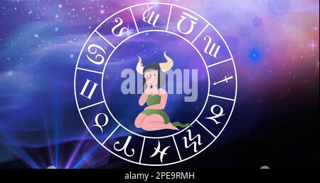 Composition du signe d'étoile taureau et roue de zodiaque sur les étoiles Banque D'Images