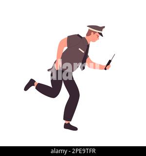 Policier en colère en train de courir. Un policier à la chasse pose une illustration vectorielle Illustration de Vecteur