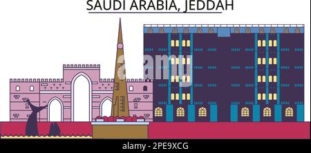 Arabie Saoudite, sites touristiques de Jeddah, illustration de voyage de ville vecteur Illustration de Vecteur