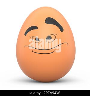 Ferme oeuf peint brun avec des expressions et visage drôle isolé sur fond blanc. 3D rendu de la conception de modèle d'oeufs de Pâques pour accueillir et inviter Banque D'Images