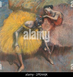 Deux danseuses jaunes et roses ca. 1898 par Edgar Degas Banque D'Images