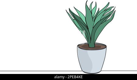 dessin d'une seule ligne en couleur continue de plante en pot, illustration vectorielle de dessin au trait Illustration de Vecteur