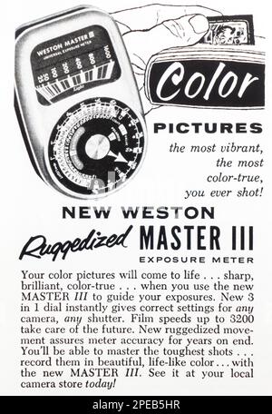 Weston Master 3 eposure meter annonce dans un magazine NatGeo juillet 1956 Banque D'Images