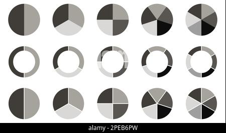 Ensemble d'icônes de cercles segmentés. Collection de diagrammes colorés avec 2,3,4,5,6 sections. Conception d'applications Web et mobiles. Illustration de Vecteur