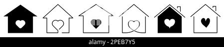 Maison avec coeur à l'intérieur des icônes. Symbole de la maison d'amour. Illustration vectorielle Illustration de Vecteur